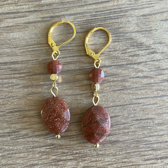 Hand Crafted Jewelry - HAND CRAFTED BROWN GOLDSTONE EARRINGS
